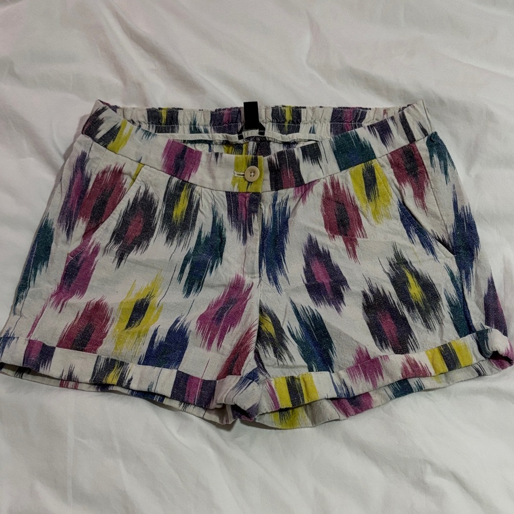 J. Crew Cotton and Linen Shorts with Multicolor Pattern